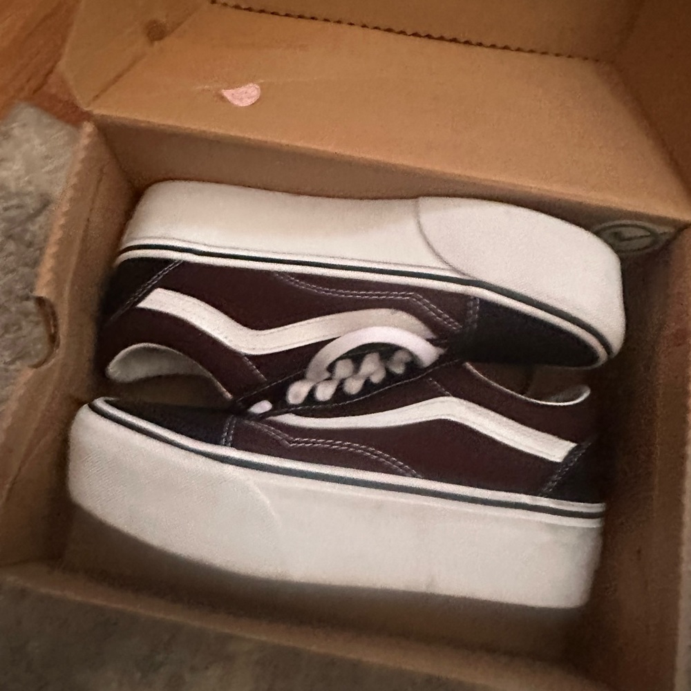 Vans Burgundy and White Platform Sneakers